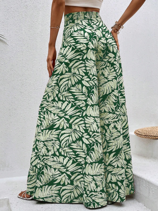 VCAY Botanical Print Wide-Leg Trousers