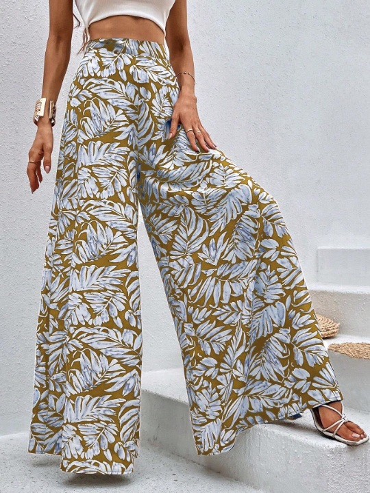 VCAY Botanical Print Wide Leg Pants