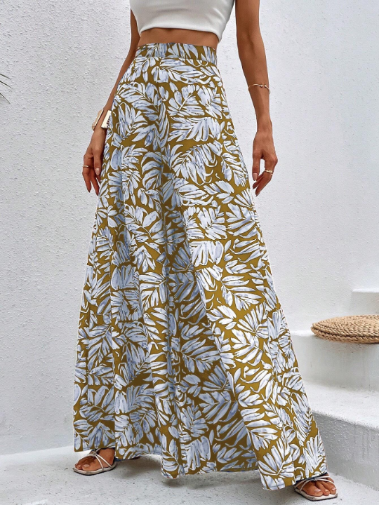 VCAY Botanical Print Wide Leg Pants