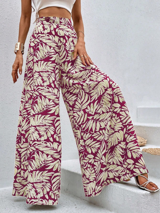 VCAY Botanical Print Wide Leg Pants