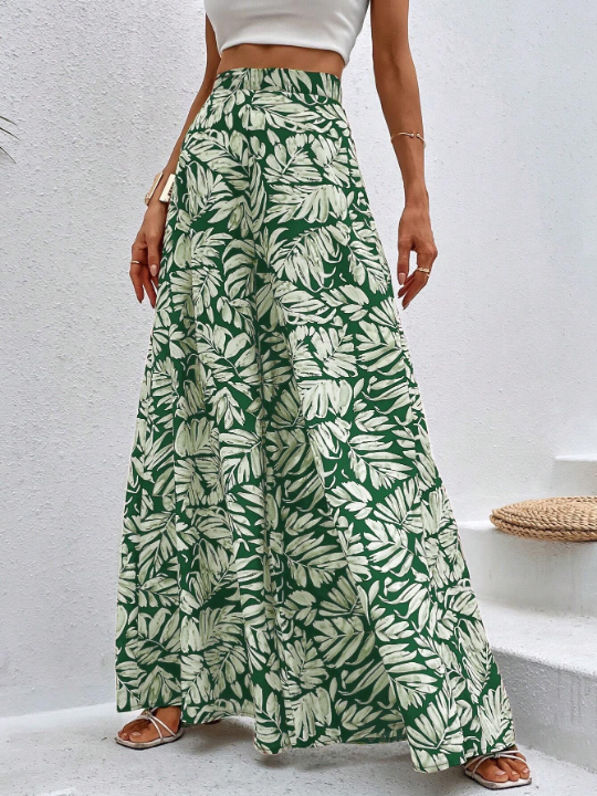 VCAY Botanical Print Wide-Leg Trousers