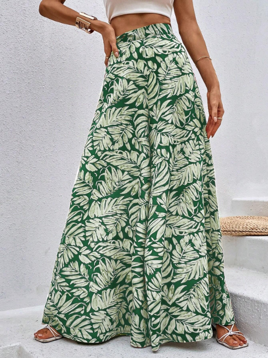 VCAY Botanical Print Wide-Leg Trousers