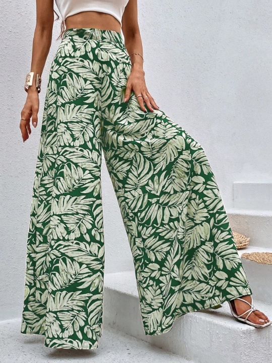 VCAY Botanical Print Wide-Leg Trousers