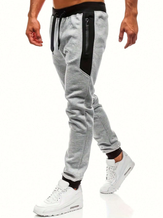 Men Contrast Panel Drawstring Waist Sweatpants