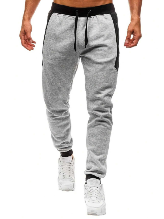 Men Contrast Panel Drawstring Waist Sweatpants