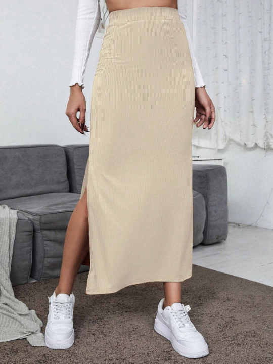 Women's Solid Color Side Split Hem Maxi Skirt