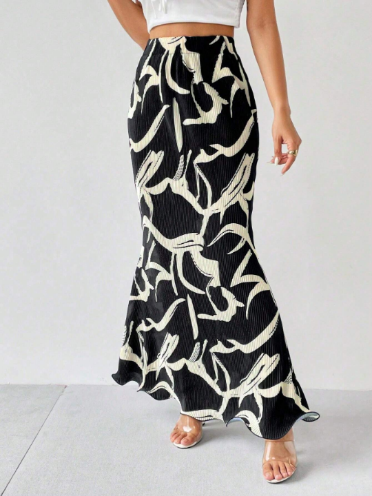 Priv Allover Print Mermaid Hem Skirt