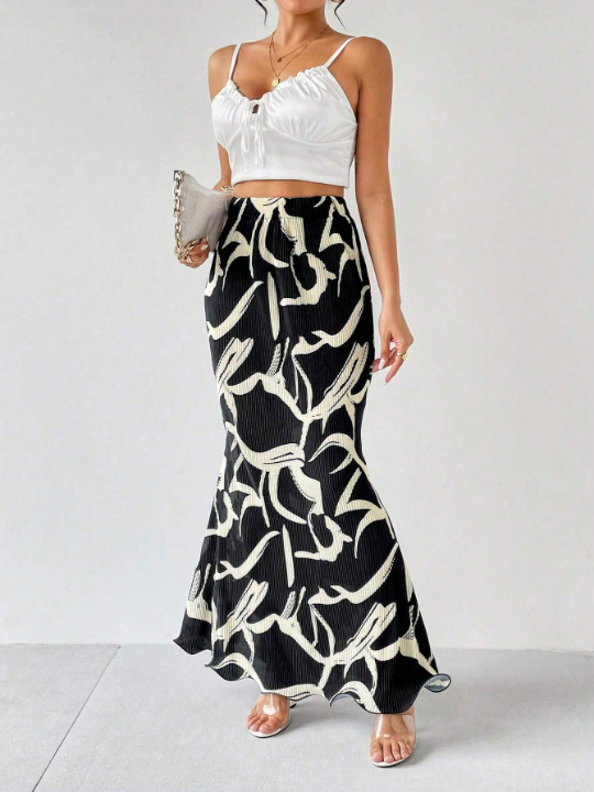 Priv Allover Print Mermaid Hem Skirt