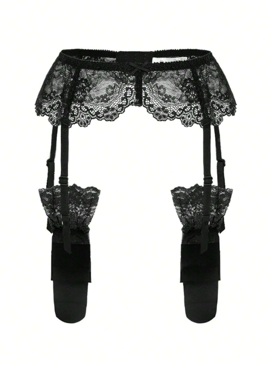 Lace Garter Belt And Over Knee Stockings Sexy Lingerie Set