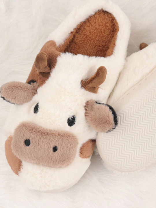 Home Slippers With Animal Cartoon Pattern, Cozy And Warm Indoor Shoes, Anti-Skid, Fashionable And Comfortable, With Milk Pattern