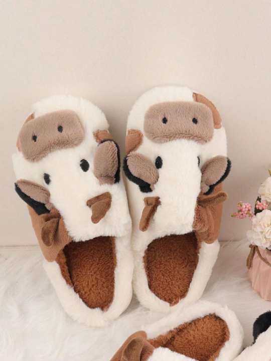 Home Slippers With Animal Cartoon Pattern, Cozy And Warm Indoor Shoes, Anti-Skid, Fashionable And Comfortable, With Milk Pattern