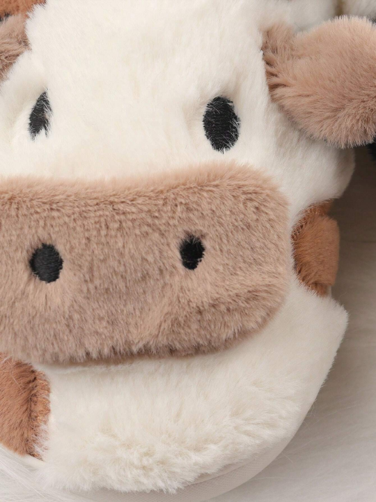 Home Animals' Cute Cartoon Slippers, Cow Design Fleece-lined Warm, Fashionable And Comfortable