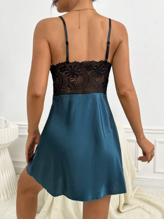 Contrast Lace Satin Cami Nightdress