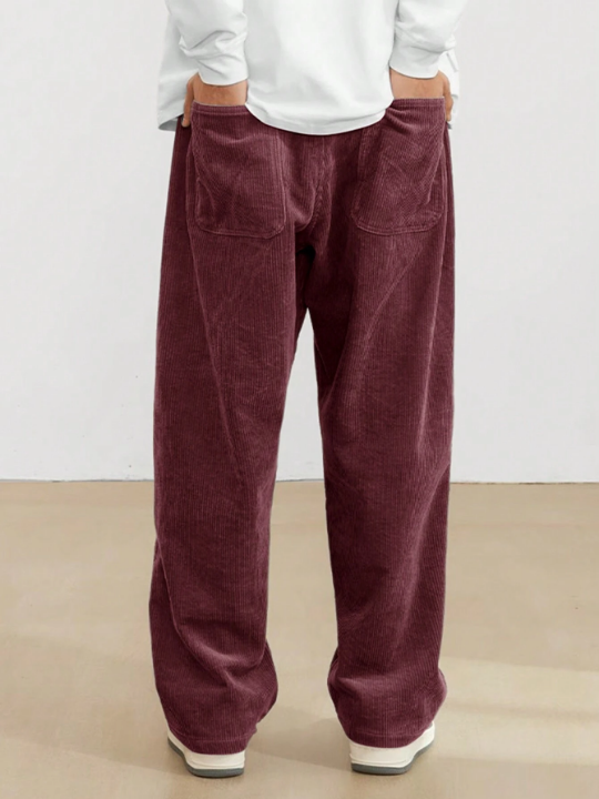 Manfinity Loose Fit Men's Corduroy Pants With Slanted Pockets