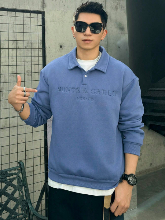 DAZY Men's Oversized Drop Shoulder Sleeve Sweatshirt With Text Pattern