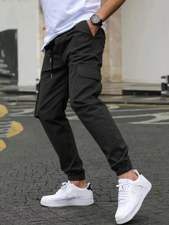 Manfinity Homme Men's Solid Color Drawstring Waist Cargo Pants