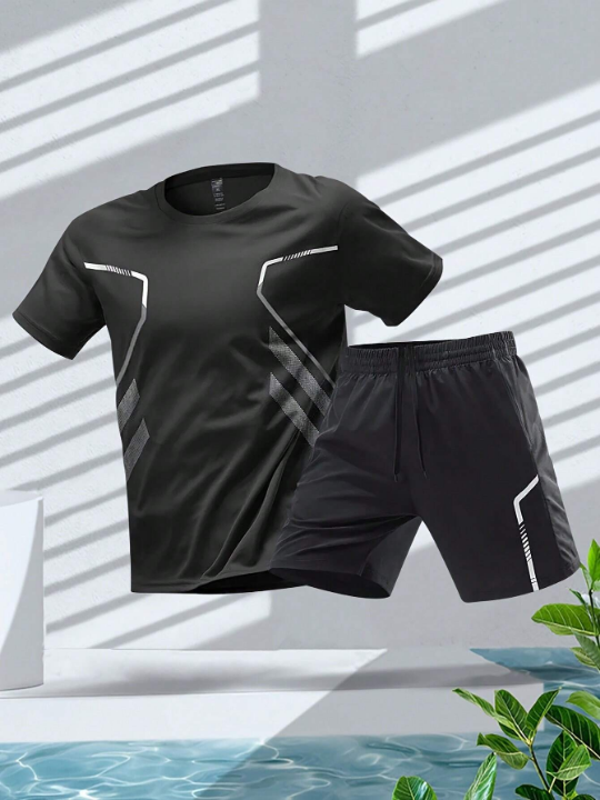 Men's Breathable Short Sleeve Ice-Silk Quick-Drying T-Shirt And Shorts Sportswear For Basketball, Running, Cycling, Fitness Gym Clothes Men, Athletic Suit, Tracksuit Men Shorts Set