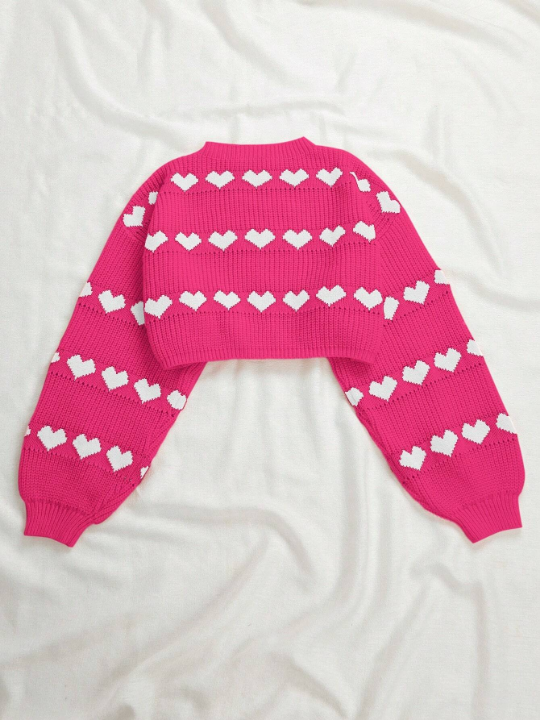 Essnce Women's Love Heart Pattern Round Neck Long Sleeve Sweater