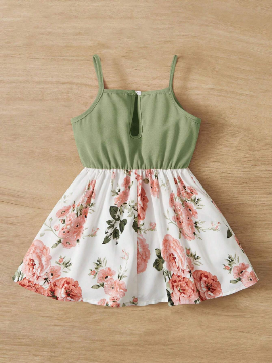 Baby Girl's Cute Floral Print Spaghetti Strap Dress