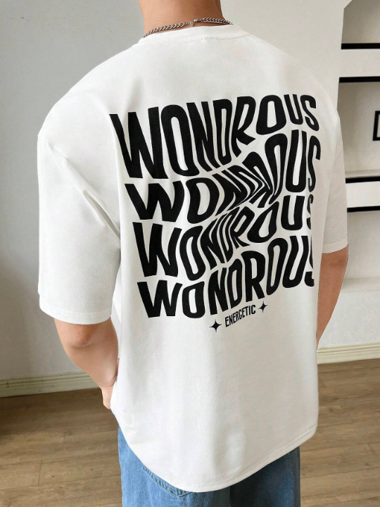 Manfinity Hypemode Men's Loose-Fit Letter Graphic Knitted T-Shirt