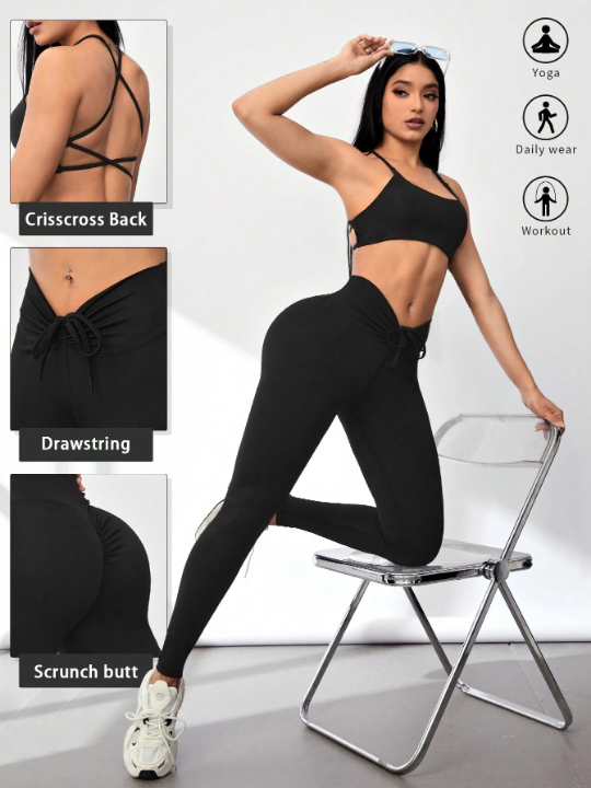 Yoga Basic Shockproof Beauty Back Bra & High Waist Hip-Lifting Naked Feeling Fitness Leggings Yoga Sports Suit