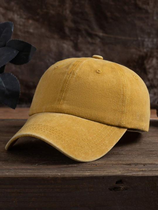 1pc Unisex Solid Color Outdoor Casual Adjustable Washed Baseball Cap