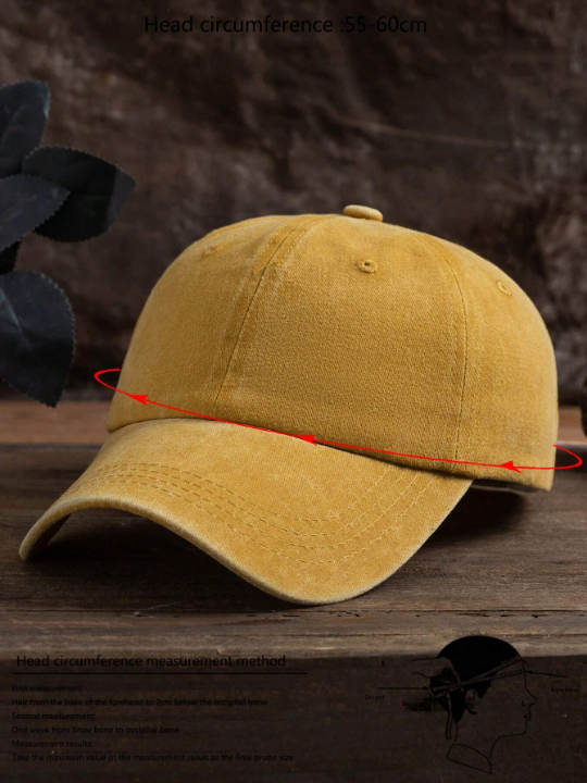 1pc Unisex Solid Color Outdoor Casual Adjustable Washed Baseball Cap