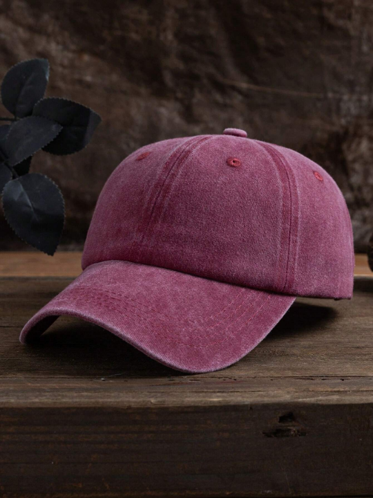 1pc Unisex Solid Color Outdoor Casual Adjustable Washed Baseball Cap