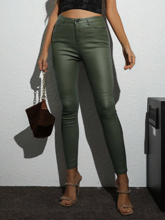 Apperloth A High Waist Thermal PU Leather Skinny Pants