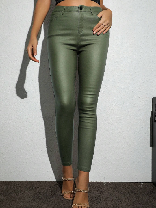 Apperloth A High Waist Thermal PU Leather Skinny Pants