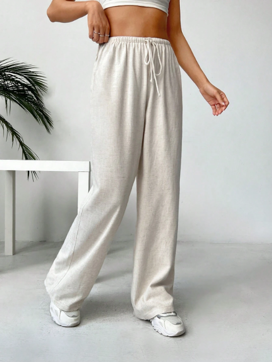 EZwear Women's Linen Low Rise Pants