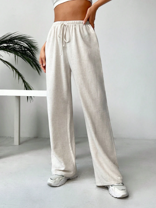 EZwear Women's Linen Low Rise Pants