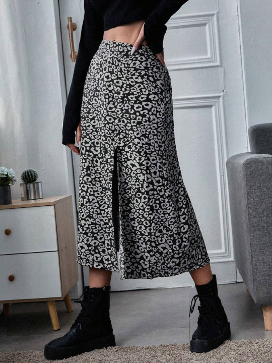 Frenchy Leopard Print Split Thigh Skirt