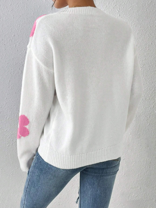 Flower Pattern Drop Shoulder Sweater