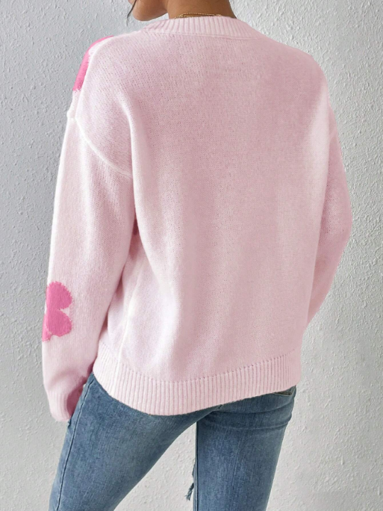 Flower Pattern Drop Shoulder Sweater