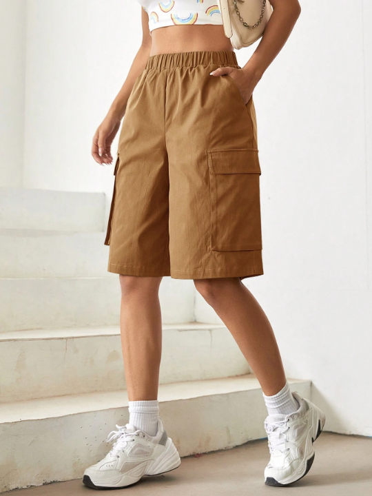 EZwear Elastic Waist Cargo Woven Shorts