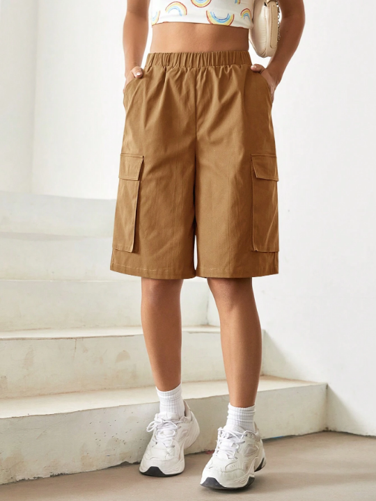 EZwear Elastic Waist Cargo Woven Shorts