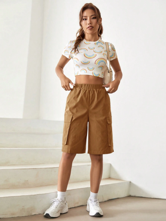 EZwear Elastic Waist Cargo Woven Shorts