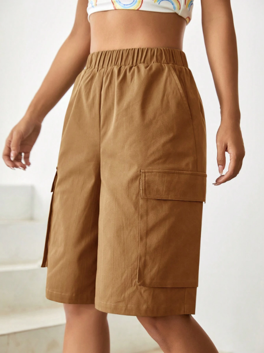 EZwear Elastic Waist Cargo Woven Shorts