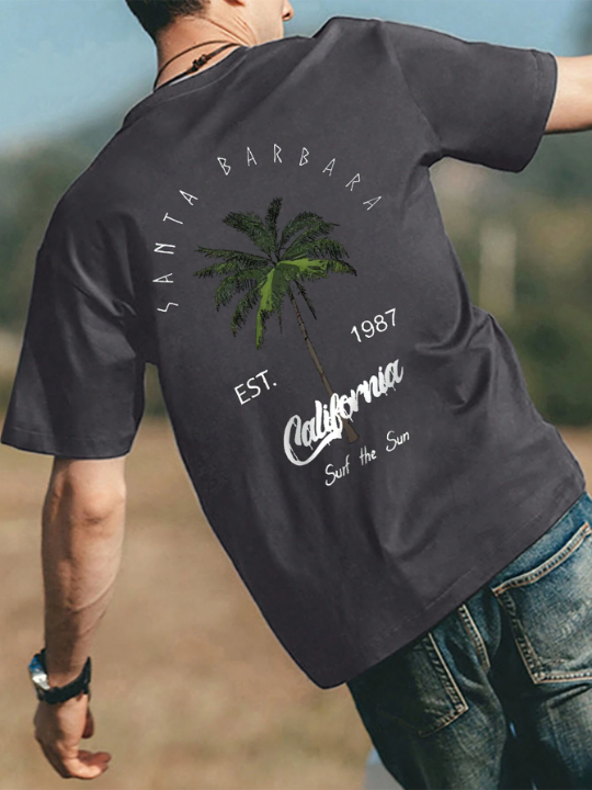 Men's Coconut Tree & Letter Print T-Shirt