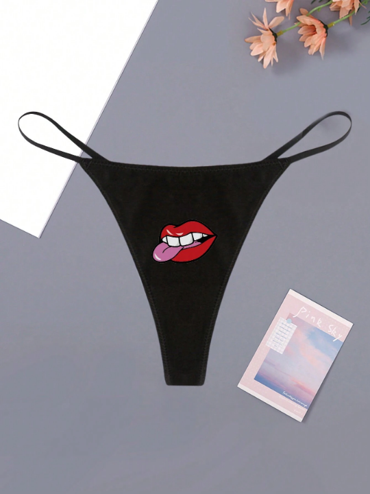 Women's Sexy Breathable Lips Pattern Thong Panty