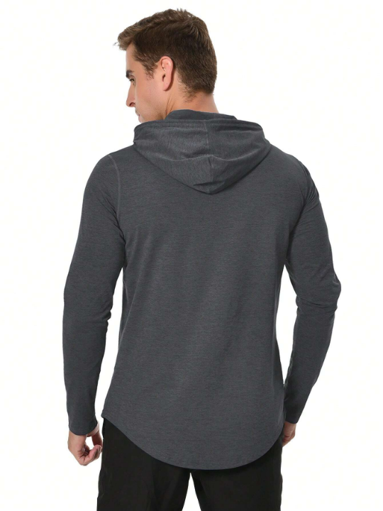 Running Men Raglan Sleeve Drawstring Hooded Sports Sweatshirt Spring Tops