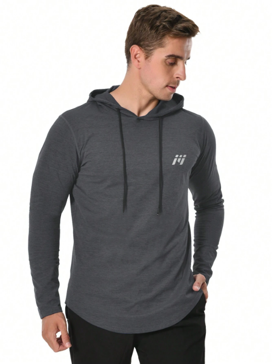 Running Men Raglan Sleeve Drawstring Hooded Sports Sweatshirt Spring Tops