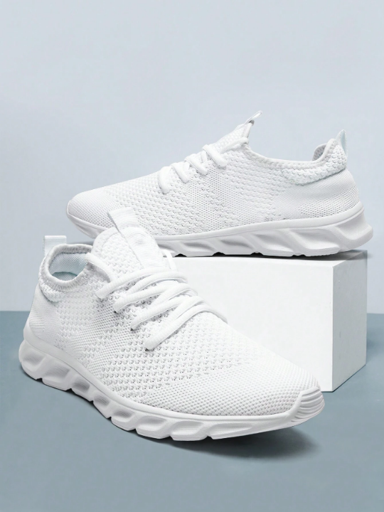 Men's Lace Up Flat Shoes Mesh Breathable Sports Shoes Training Tennis Shoes Walking Sneakers Breathable Casual Shoes Fashion Shoes For Men White