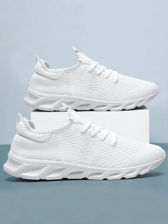 Men's Lace Up Flat Shoes Mesh Breathable Sports Shoes Training Tennis Shoes Walking Sneakers Breathable Casual Shoes Fashion Shoes For Men White