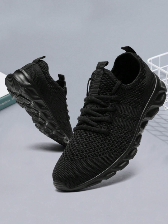 Men's Lace Up Flat Shoes Mesh Breathable Sports Shoes Training Tennis Shoes Walking Sneakers Breathable Casual Shoes Fashion Shoes For Men Black