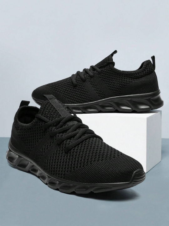 Men's Lace Up Flat Shoes Mesh Breathable Sports Shoes Training Tennis Shoes Walking Sneakers Breathable Casual Shoes Fashion Shoes For Men Black