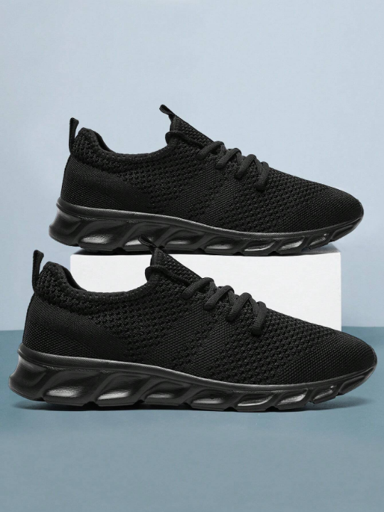 Men's Lace Up Flat Shoes Mesh Breathable Sports Shoes Training Tennis Shoes Walking Sneakers Breathable Casual Shoes Fashion Shoes For Men Black