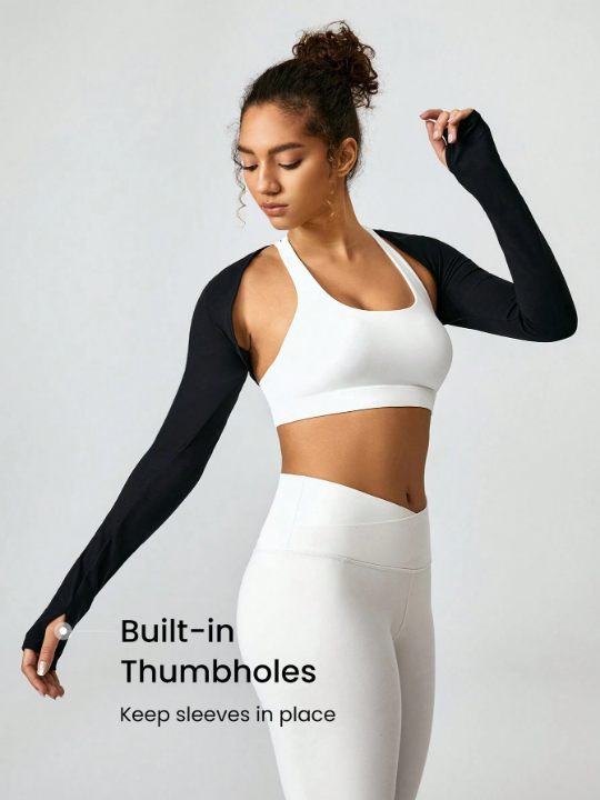 GLOWMODE FeatherFit Cropped Limitless Long Sleeve Tank Shrug Top With Thumbhole Low Impact Yoga Daily