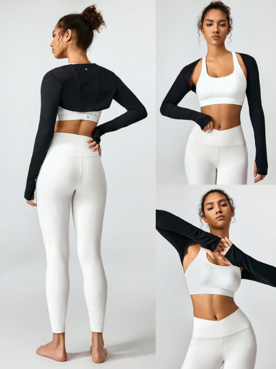 GLOWMODE FeatherFit Cropped Limitless Long Sleeve Tank Shrug Top With Thumbhole Low Impact Yoga Daily